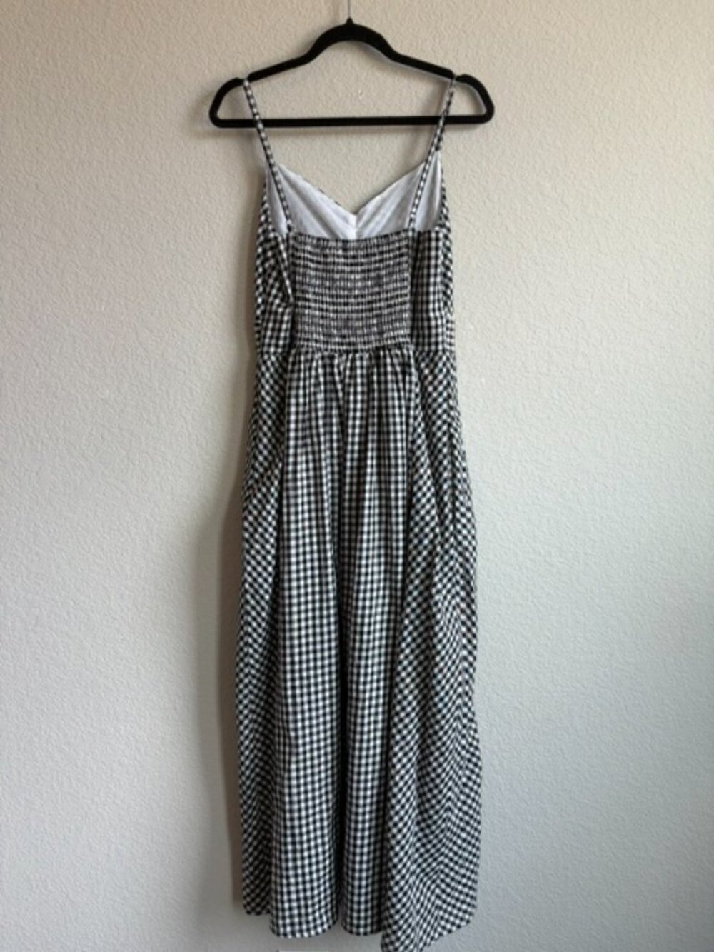 Evereve Gingham Black/White Smocked Midi Dress 100% Cotton Sz Small Cottagecore - Picture 4 of 8